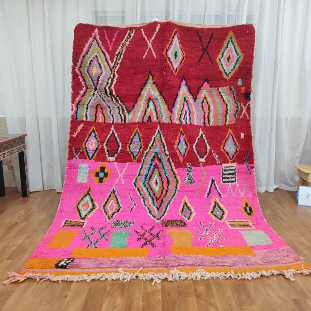 Handmade Moroccan Wool Rug - Colorful Bohemian Style Carpet - image 1
