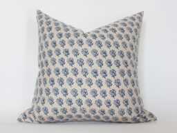 Blue Floral Pillow Cover, Indigo Throw Pillow, Block Print Sofa Navy Decorative Cushions, 20x20, 22x22 -- Aster - thumbnail 1
