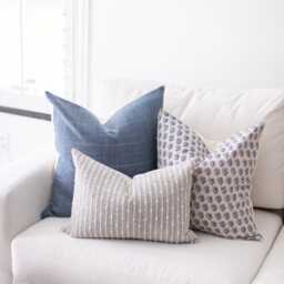 Blue Floral Pillow Cover, Indigo Throw Pillow, Block Print Sofa Navy Decorative Cushions, 20x20, 22x22 -- Aster - thumbnail 2