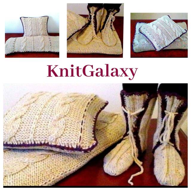 Arantweed Wool Handknitted Chunky Blanket, Cushion & Slippers Socks in Booties Style All Sizes, Gift Wrap Available, Handmade, UK Seller - image 1