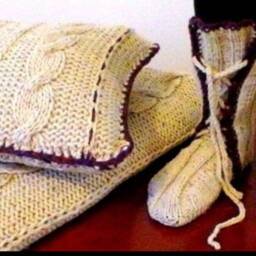 Arantweed Wool Handknitted Chunky Blanket, Cushion & Slippers Socks in Booties Style All Sizes, Gift Wrap Available, Handmade, UK Seller - thumbnail 2
