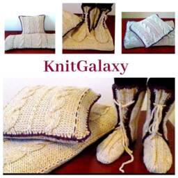 Arantweed Wool Handknitted Chunky Blanket, Cushion & Slippers Socks in Booties Style All Sizes, Gift Wrap Available, Handmade, UK Seller