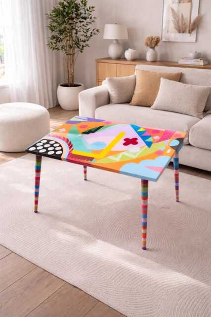 Funky Abstract Epoxy Resin Coffee Table Colorful Boho Decor - image 1