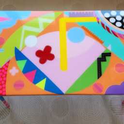 Funky Abstract Epoxy Resin Coffee Table Colorful Boho Decor - thumbnail 3