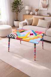 Funky Abstract Epoxy Resin Coffee Table Colorful Boho Decor - thumbnail 1