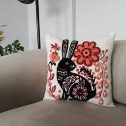 Embroidered Rabbit Pillow Cover Folk Punch Needle Cushion, Easter Decor - Ddp Usa - thumbnail 2