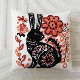 Embroidered Rabbit Pillow Cover Folk Punch Needle Cushion, Easter Decor - Ddp Usa - thumbnail 3