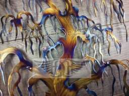 Hand Polished Steel Willow Tree Wall Art Heat Colored Metal Decor