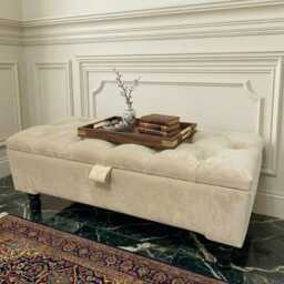 Plush Velvet Ottoman Box With Black Wooden Legs Tufted Coffee Table, Blanket & Toys Storage - thumbnail 2