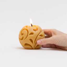 Natural Cast Ball Candle, Hand-Poured Home Accent, Handmade Beeswax Holiday Decor - thumbnail 4