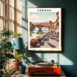 Vintage Verona Italy Travel Poster Riverside Promenade Art Print - thumbnail 2