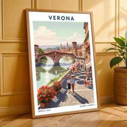 Vintage Verona Italy Travel Poster Riverside Promenade Art Print - thumbnail 3