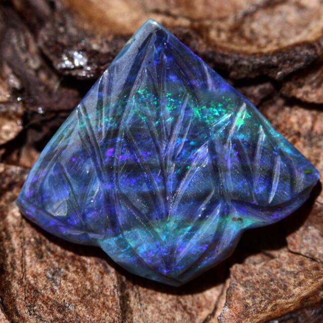 Blackopal Blue & Green Black Lotus Opal Carving - image 1