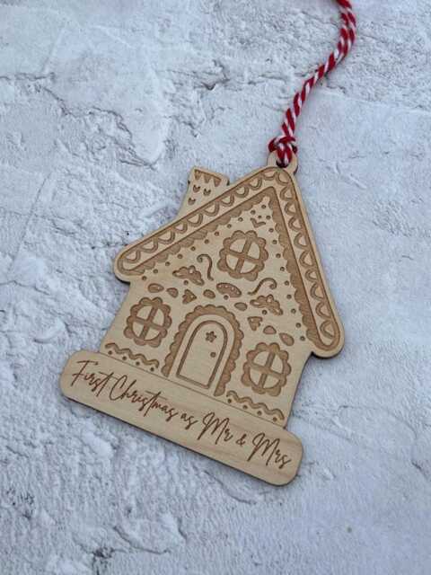 Personalised Gingerbread House Bauble - Engraved Birch Christmas Ornament - image 1