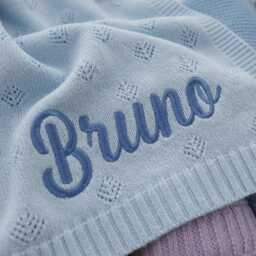 Personalized Embroidered Baby Name Blanket, 100% Cotton Knit Newborn Keepsake, Customized 7 Patterns Nursery Throw, Shower Gift 30x40 - thumbnail 3