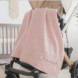 Personalized Embroidered Baby Name Blanket, 100% Cotton Knit Newborn Keepsake, Customized 7 Patterns Nursery Throw, Shower Gift 30x40 - thumbnail 2