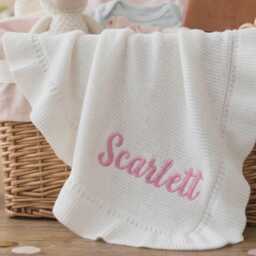 Personalized Embroidered Baby Name Blanket, 100% Cotton Knit Newborn Keepsake, Customized 7 Patterns Nursery Throw, Shower Gift 30x40 - thumbnail 1