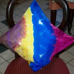 Handpainted Unique Pillowcase For Throwpillows On Habotai-Silk in Shades Of Yellow, Blue, Purple & White Shiboritechnique Silkpainting - thumbnail 3