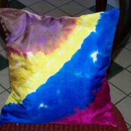 Handpainted Unique Pillowcase For Throwpillows On Habotai-Silk in Shades Of Yellow, Blue, Purple & White Shiboritechnique Silkpainting - thumbnail 4