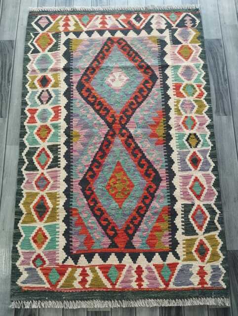 Afghan Kilim Rug, Handmade Artisan Turkish Persian Navajo Moroccan Bohemian Flatweave, Traditional Natural Wool Dhurrie Rug 143x95 cm - image 1