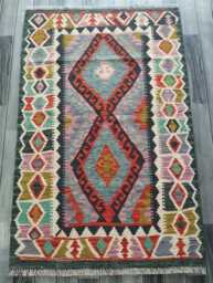 Afghan Kilim Rug, Handmade Artisan Turkish Persian Navajo Moroccan Bohemian Flatweave, Traditional Natural Wool Dhurrie Rug 143x95 cm - thumbnail 1