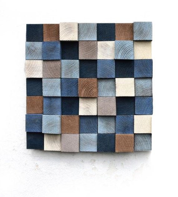 Geometric Wood Mosaic Wall Art Asymmetrical Scandinavian Decor - image 1