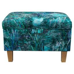 Handmade Teal Floral Velvet Storage Ottoman - Mir Artisit Fabric Bespoke British Made - thumbnail 3