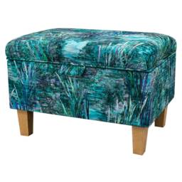 Handmade Teal Floral Velvet Storage Ottoman - Mir Artisit Fabric Bespoke British Made