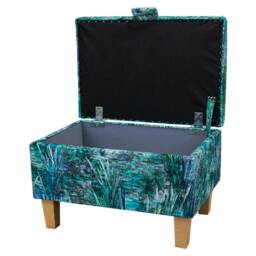 Handmade Teal Floral Velvet Storage Ottoman - Mir Artisit Fabric Bespoke British Made - thumbnail 2