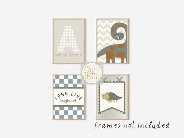 Set Of 4 Personalised Dinosaur Prints, Perfect For A Shared Bedroom, Playroom Or Nursery - Unframed - image 1