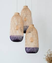 Handwoven Bamboo Pendant Light Set - Two-Tone Purple, Triple Cluster