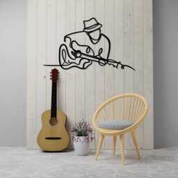 Guitarist Metal Wall Art, Modern One Line Style, Music Room Decor, Unique Birthday Gift - thumbnail 2