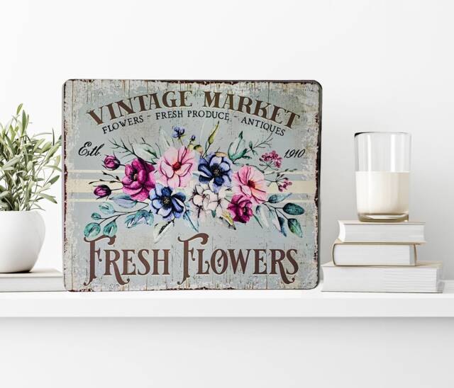 Rustic Flower Market Metal Sign - Farmhouse Wall Decor - image 1