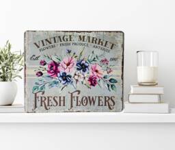 Rustic Flower Market Metal Sign - Farmhouse Wall Decor - thumbnail 1