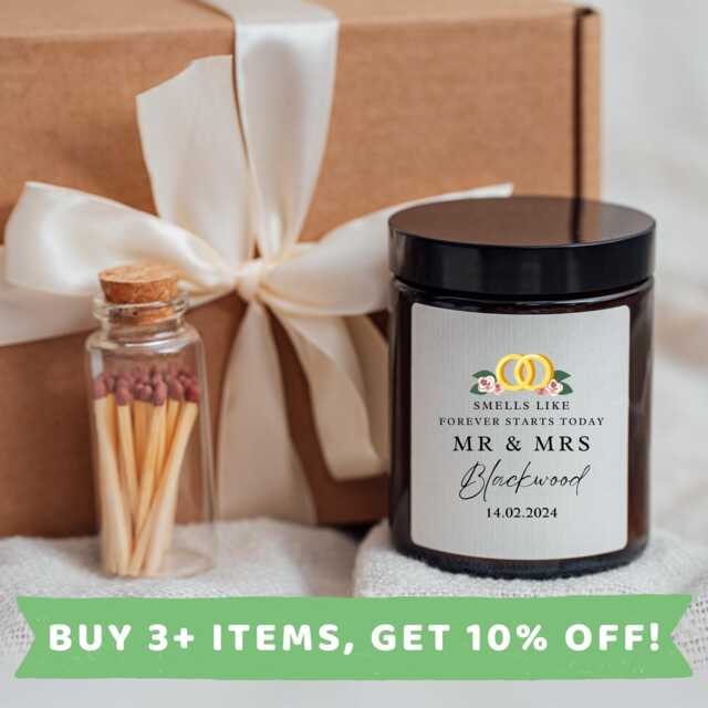 Couple Wedding Day Candle Gifts Mr & Mrs Present Prints - image 1