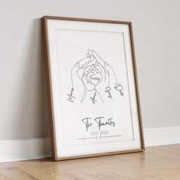 Personalised Family Hands Line Art Print Newborn Gift - thumbnail 1