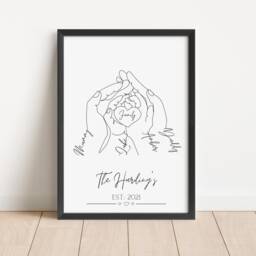 Personalised Family Hands Line Art Print Newborn Gift - thumbnail 3