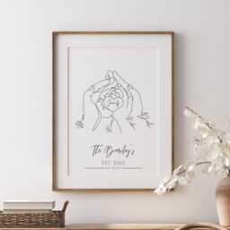 Personalised Family Hands Line Art Print Newborn Gift - thumbnail 2