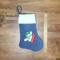Denim Stocking, Embroidered Flannel Rustic Christmas Holiday Kid's Stocking - thumbnail 4