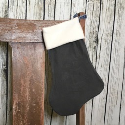 Denim Stocking, Embroidered Flannel Rustic Christmas Holiday Kid's Stocking - thumbnail 2