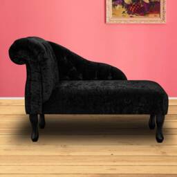 Handmade Black Velvet Mini Chaise Longue Small Sofa Daybed - thumbnail 3