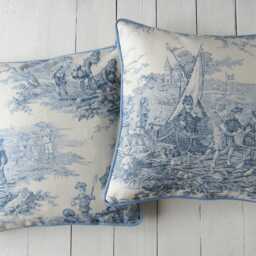 Blue Toile De Jouy Cushion Cover, Classic French Cotton Fabric For Timeless Interiors - thumbnail 2