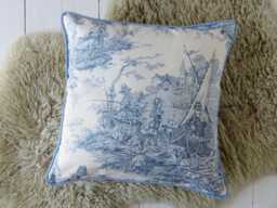 Blue Toile De Jouy Cushion Cover, Classic French Cotton Fabric For Timeless Interiors