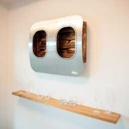 Flamed & Oiled Airplane Window Wall Bar - Double Aviation Shelf Aircraft Furniture Pilot Gift Decor - thumbnail 2