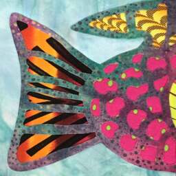 Hand Cut Fused Fish Wall Hanging. Fabric Hanging With Red Backing Fabric. Cutwork Fish Design By Linda Pool - thumbnail 2