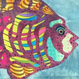Hand Cut Fused Fish Wall Hanging. Fabric Hanging With Red Backing Fabric. Cutwork Fish Design By Linda Pool - thumbnail 3