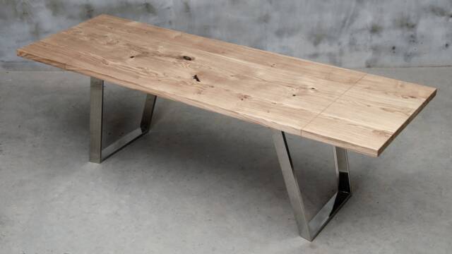 Custom Folding Table Made Of Oak Wood, Conference With Polished Steel Legs, Rectangular Industrial Table, Family Big Dining Table - image 1