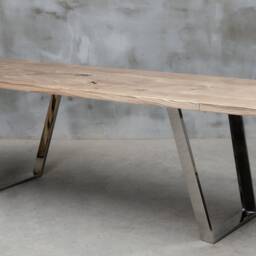 Custom Folding Table Made Of Oak Wood, Conference With Polished Steel Legs, Rectangular Industrial Table, Family Big Dining Table - thumbnail 2