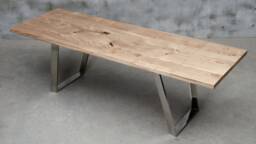 Custom Folding Table Made Of Oak Wood, Conference With Polished Steel Legs, Rectangular Industrial Table, Family Big Dining Table - thumbnail 1