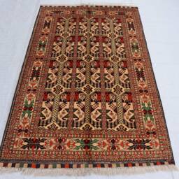 Beige 3'3x5'0 Ft Afghan Handmade Area Rug, Top Quality Hand Knotted Soft Wool Tribal Ala Bakhmal Bukhara 3x5 Oriental Turkmen Rug - thumbnail 2
